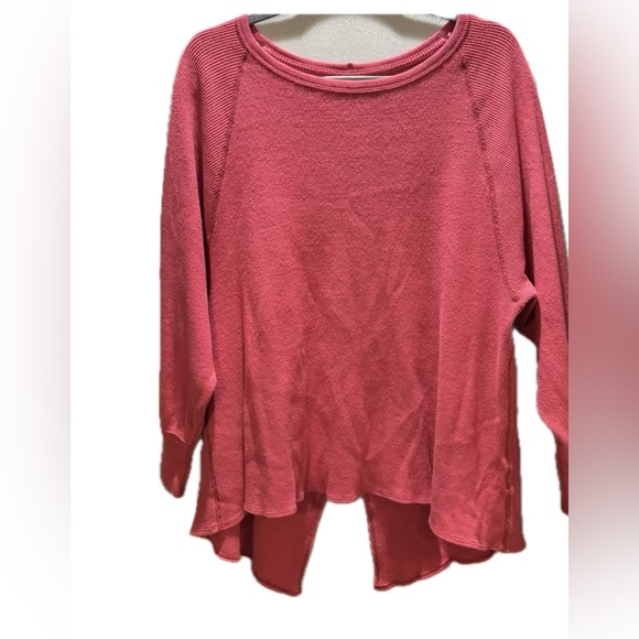 Free People We The Free Amelia Coral Long Sleeve Top High Low 100% cotton size M - Picture 3 of 11